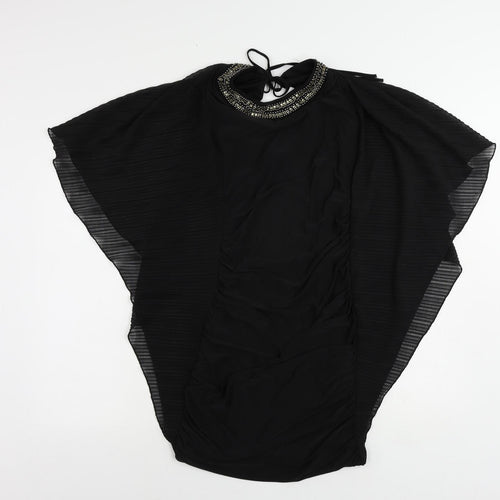 Jane Norman Womens Black Polyester Bodycon Size 10 Roll Neck Tie - Embellished Neckline