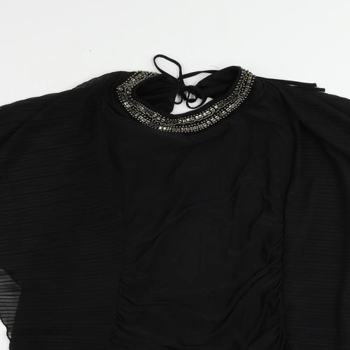 Jane Norman Womens Black Polyester Bodycon Size 10 Roll Neck Tie - Embellished Neckline