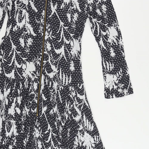 French Connection Womens Blue Geometric Viscose Fit & Flare Size 14 Round Neck Zip