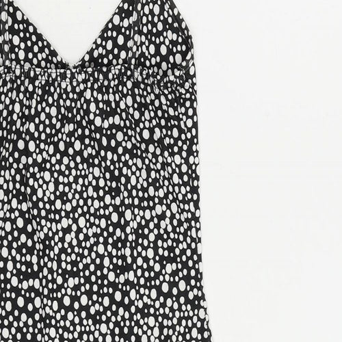 PRETTYLITTLETHING Womens Black Polka Dot Polyester Mini Size 4 V-Neck Pullover - Ruffle
