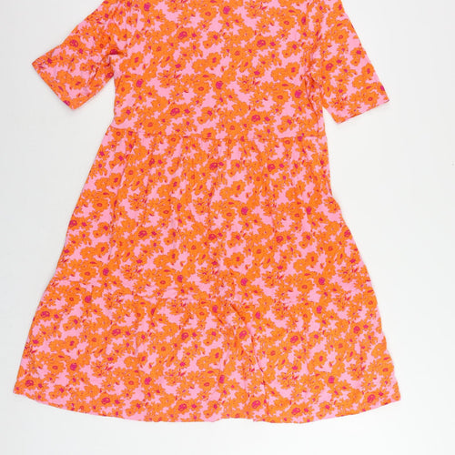 Marks and Spencer Womens Pink Floral Viscose T-Shirt Dress Size 12 Crew Neck Pullover