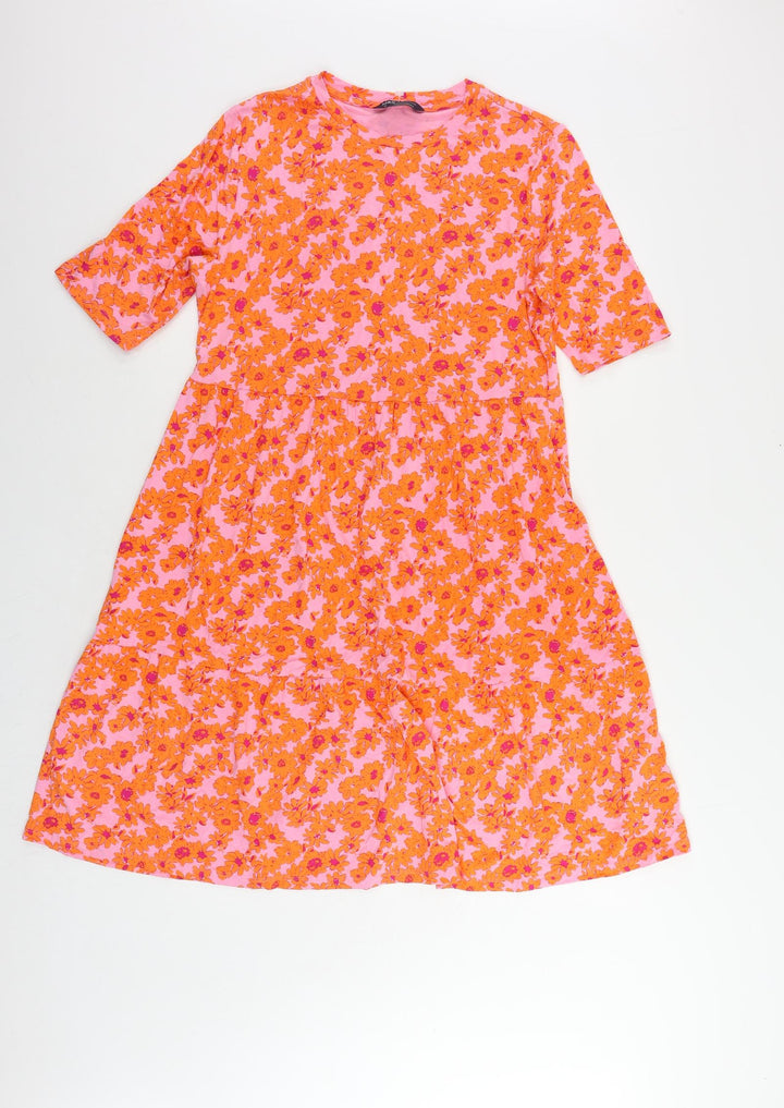 Marks and Spencer Womens Pink Floral Viscose T-Shirt Dress Size 12 Crew Neck Pullover