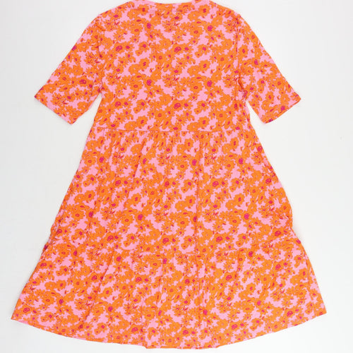 Marks and Spencer Womens Pink Floral Viscose T-Shirt Dress Size 12 Crew Neck Pullover