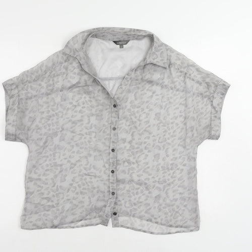 Marks and Spencer Womens Grey Animal Print Polyester Basic Button-Up Size 14 Collared - Sheer
