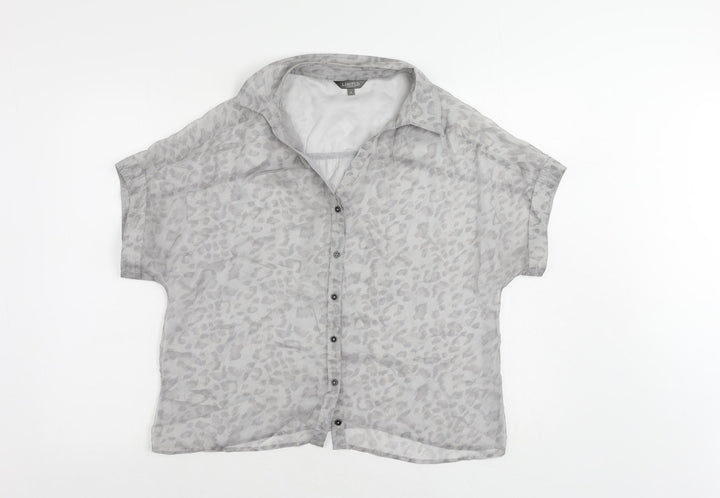 Marks and Spencer Womens Grey Animal Print Polyester Basic Button-Up Size 14 Collared - Sheer