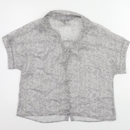 Marks and Spencer Womens Grey Animal Print Polyester Basic Button-Up Size 14 Collared - Sheer