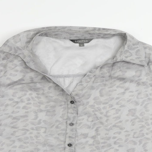 Marks and Spencer Womens Grey Animal Print Polyester Basic Button-Up Size 14 Collared - Sheer