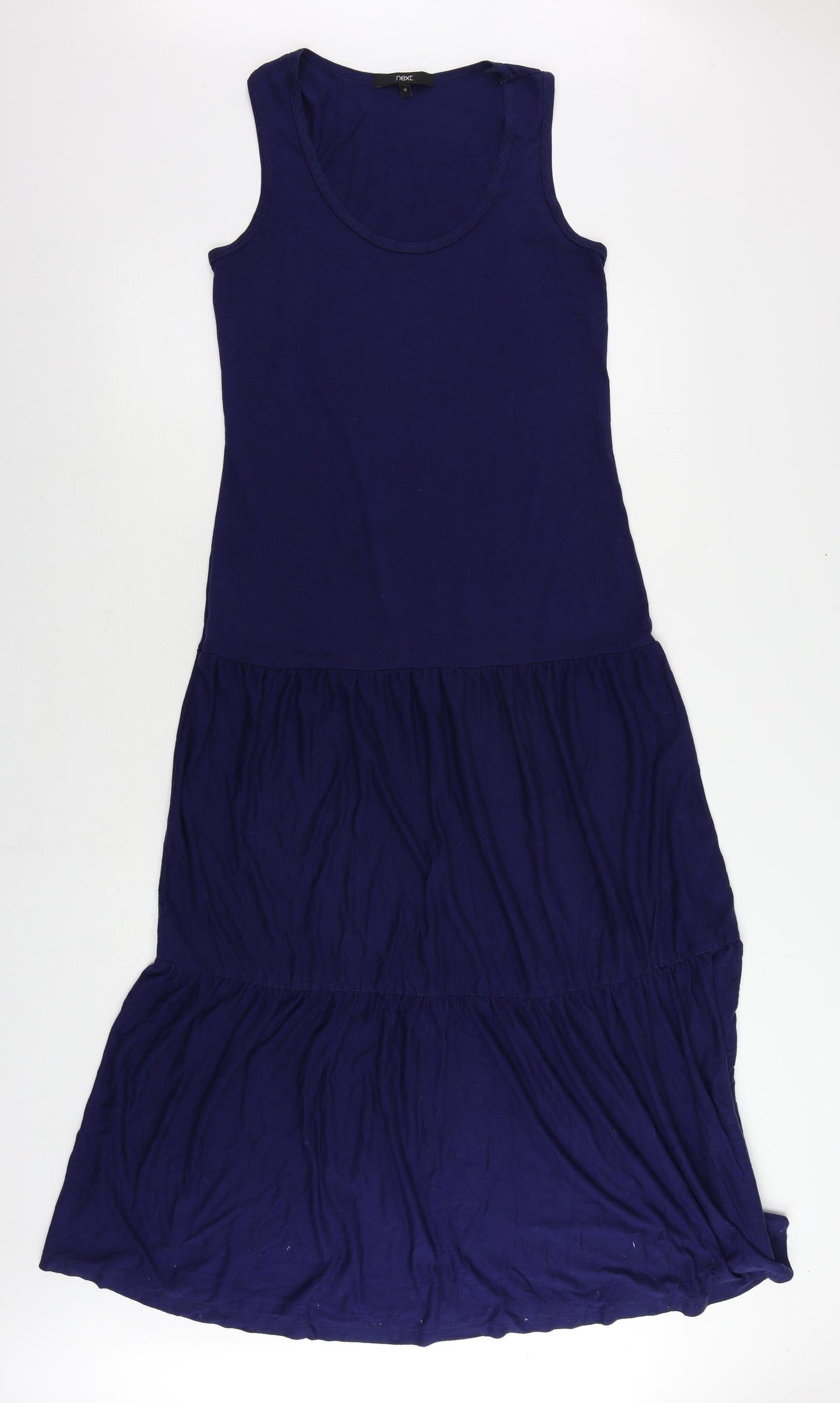 NEXT Womens Blue Cotton Maxi Size 12 Scoop Neck - Tiered