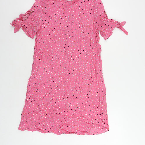 Monki Womens Pink Geometric Viscose A-Line Size XS Round Neck Button