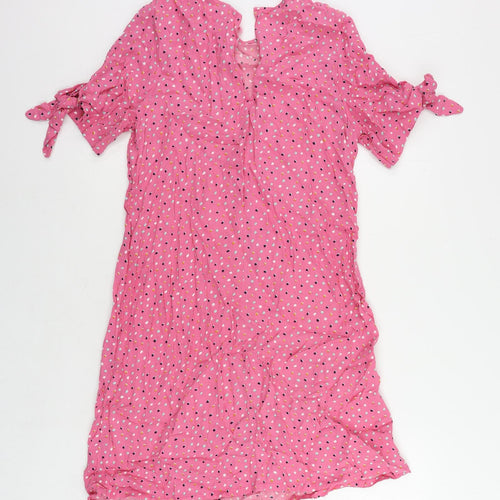 Monki Womens Pink Geometric Viscose A-Line Size XS Round Neck Button