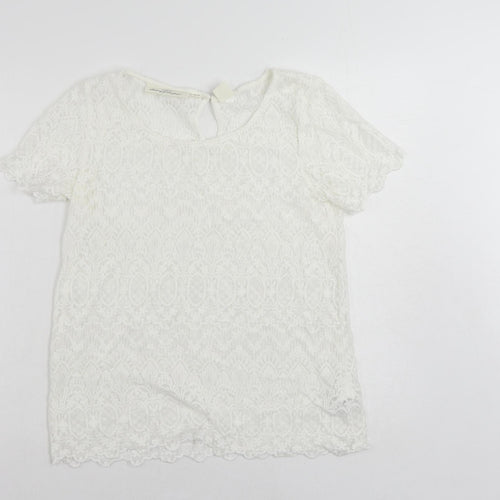 H&M Womens White Cotton Basic Blouse Size 10 Round Neck