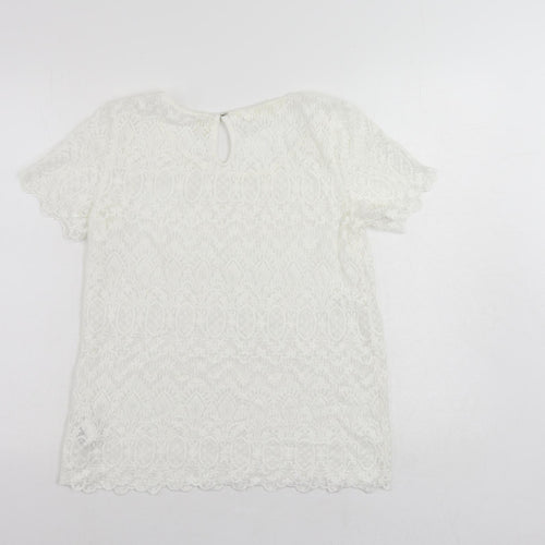 H&M Womens White Cotton Basic Blouse Size 10 Round Neck