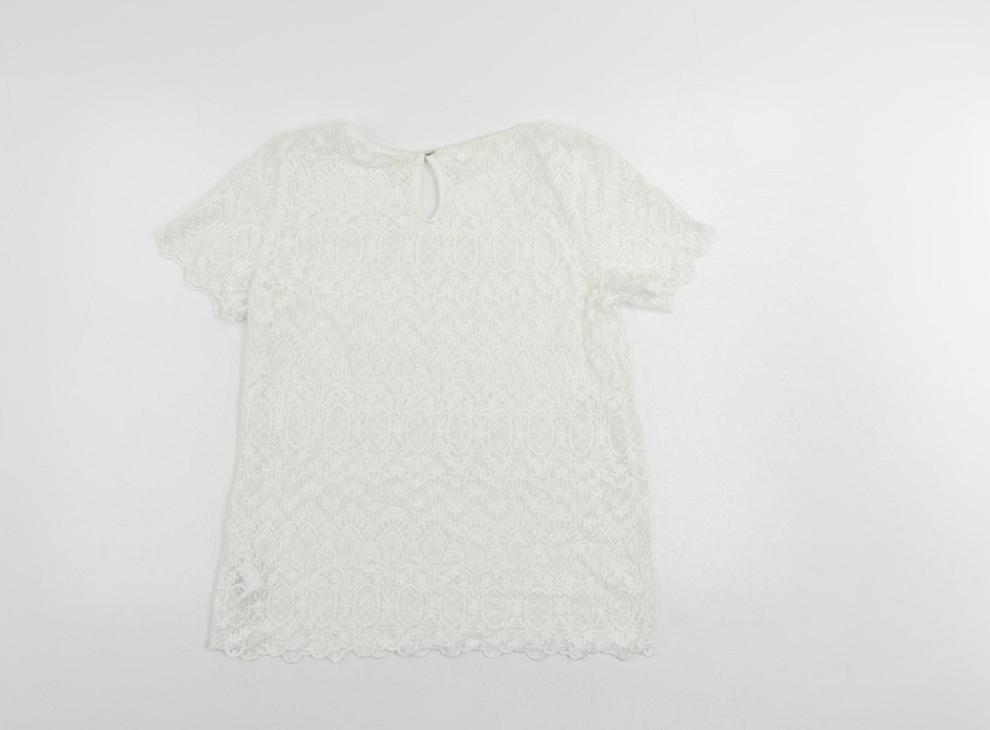 H&M Womens White Cotton Basic Blouse Size 10 Round Neck