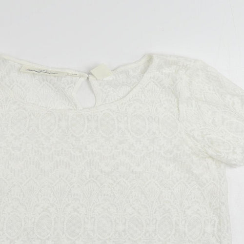 H&M Womens White Cotton Basic Blouse Size 10 Round Neck