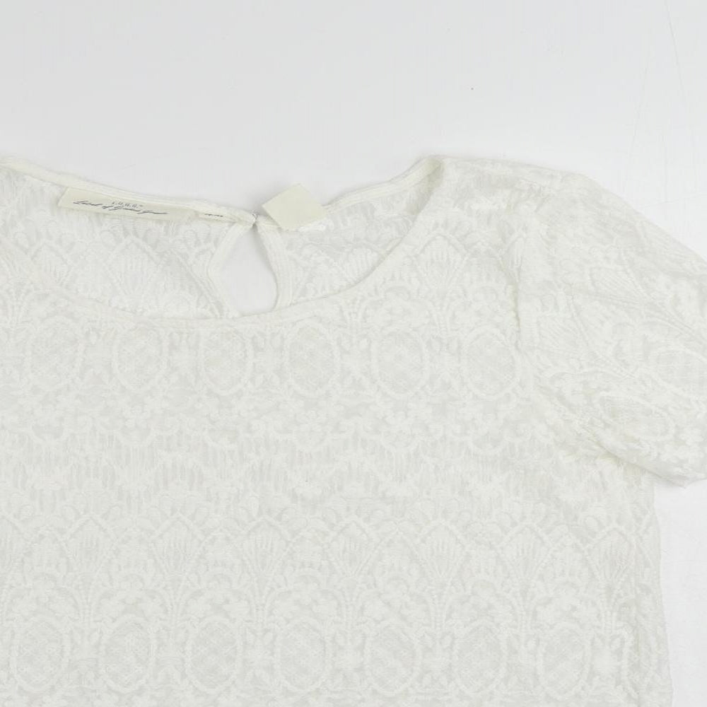 H&M Womens White Cotton Basic Blouse Size 10 Round Neck