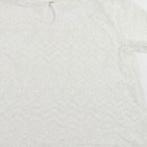H&M Womens White Cotton Basic Blouse Size 10 Round Neck