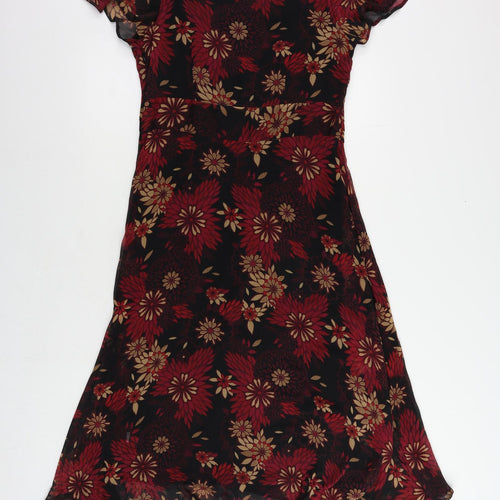 EWM Womens Red Floral Polyester A-Line Size 12 V-Neck Zip