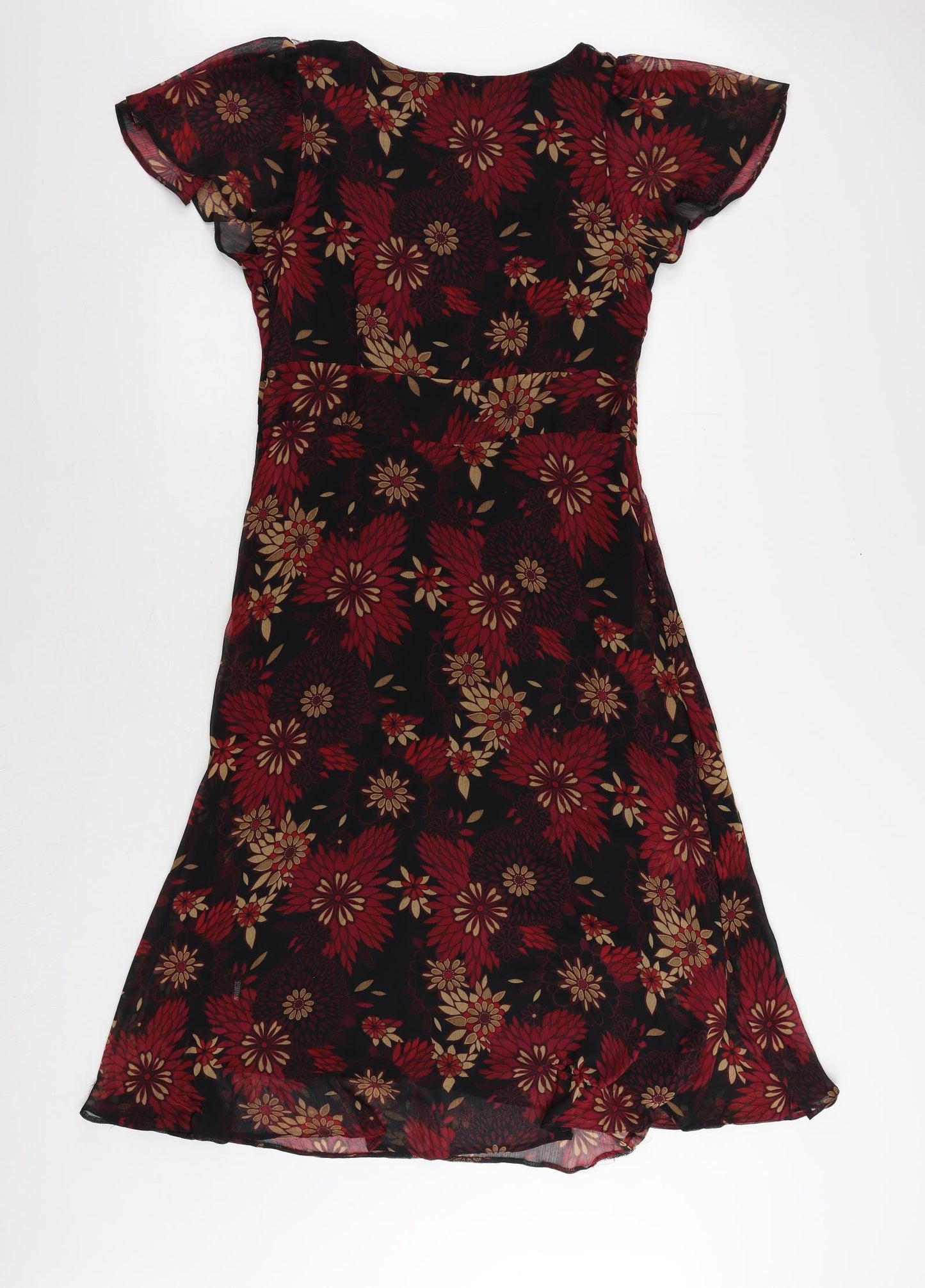 EWM Womens Red Floral Polyester A-Line Size 12 V-Neck Zip