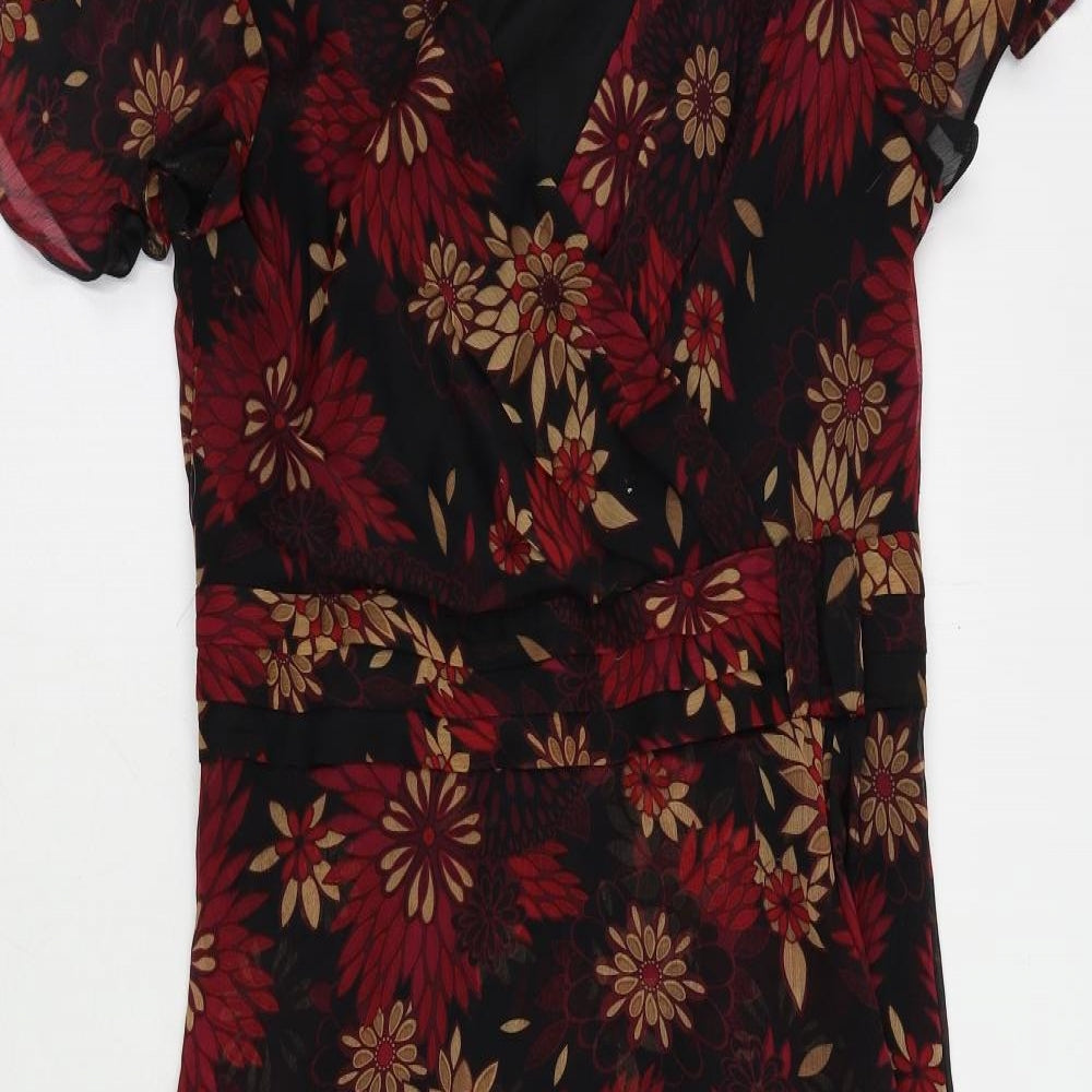 EWM Womens Red Floral Polyester A-Line Size 12 V-Neck Zip