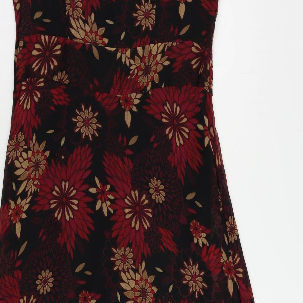 EWM Womens Red Floral Polyester A-Line Size 12 V-Neck Zip