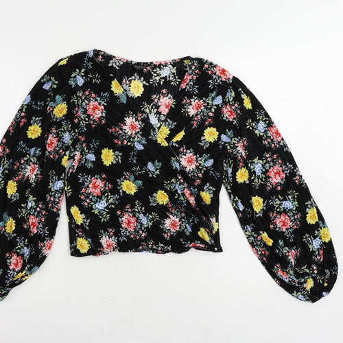 Topshop Womens Black Floral Polyester Cropped Blouse Size 10 V-Neck - Plisse