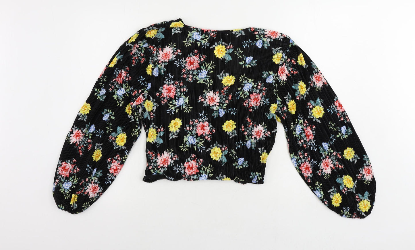 Topshop Womens Black Floral Polyester Cropped Blouse Size 10 V-Neck - Plisse