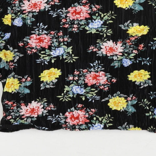 Topshop Womens Black Floral Polyester Cropped Blouse Size 10 V-Neck - Plisse