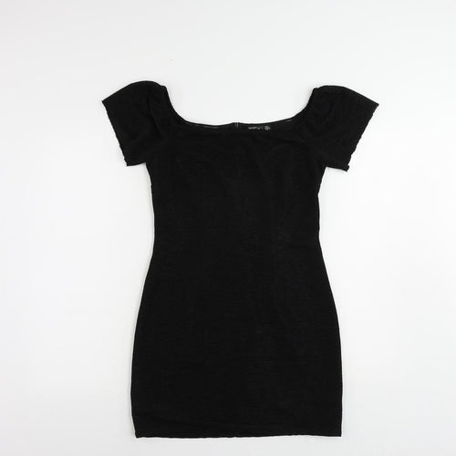Nasty Gal Womens Black Cotton Mini Size 10 Boat Neck Zip - Textured