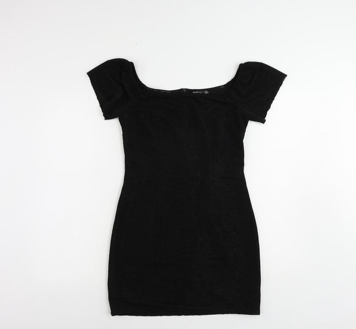 Nasty Gal Womens Black Cotton Mini Size 10 Boat Neck Zip - Textured