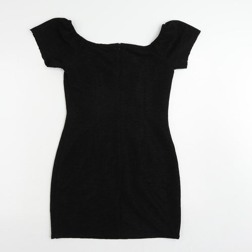 Nasty Gal Womens Black Cotton Mini Size 10 Boat Neck Zip - Textured