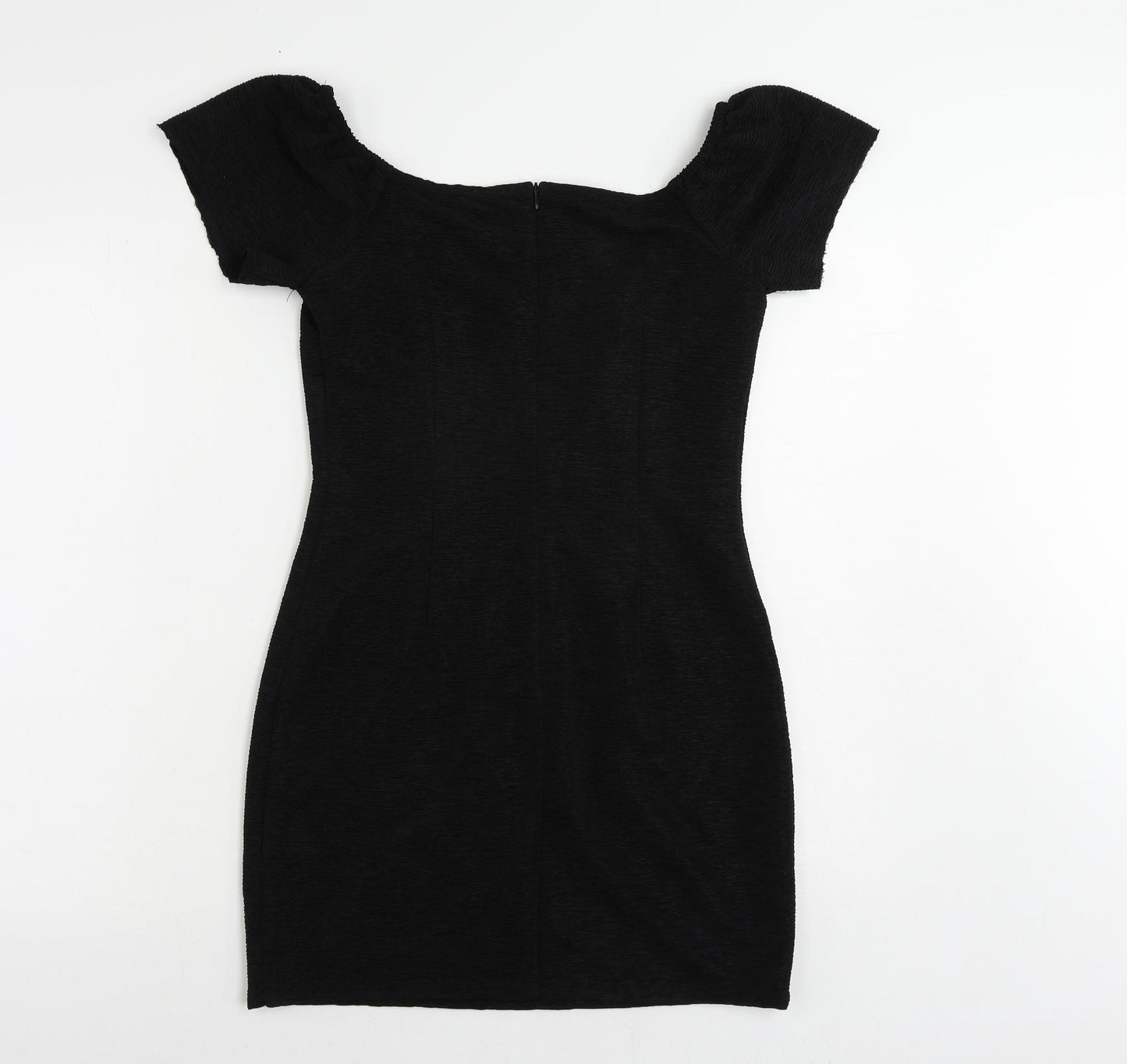 Nasty Gal Womens Black Cotton Mini Size 10 Boat Neck Zip - Textured