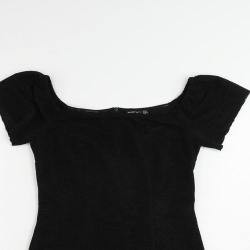 Nasty Gal Womens Black Cotton Mini Size 10 Boat Neck Zip - Textured