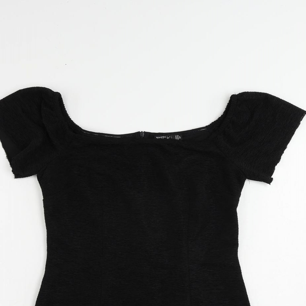 Nasty Gal Womens Black Cotton Mini Size 10 Boat Neck Zip - Textured