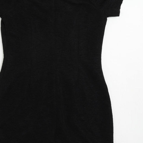 Nasty Gal Womens Black Cotton Mini Size 10 Boat Neck Zip - Textured