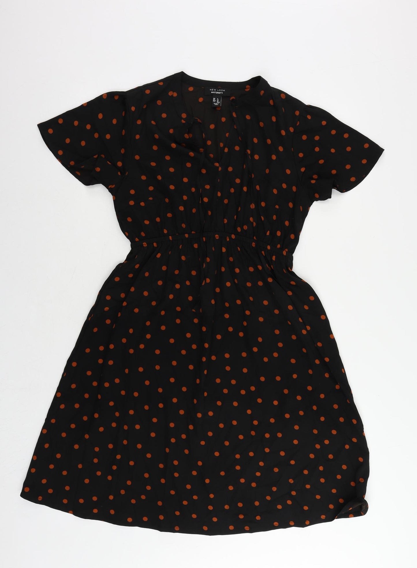 New Look Womens Black Polka Dot Polyester A-Line Size 8 V-Neck