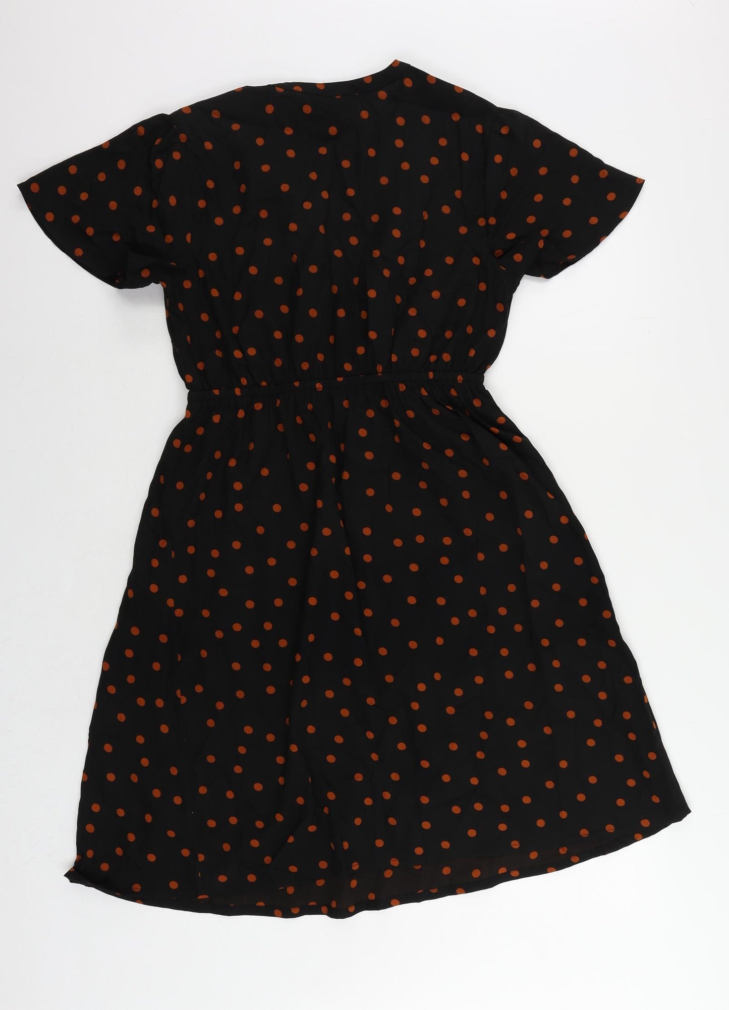 New Look Womens Black Polka Dot Polyester A-Line Size 8 V-Neck