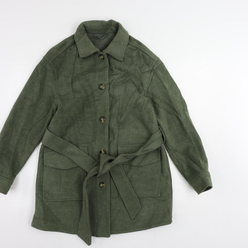 Marks and Spencer Womens Green Pea Coat Coat Size 10 Button - Belted