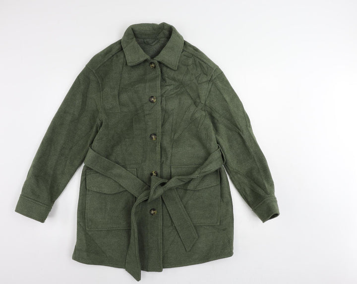 Marks and Spencer Womens Green Pea Coat Coat Size 10 Button - Belted
