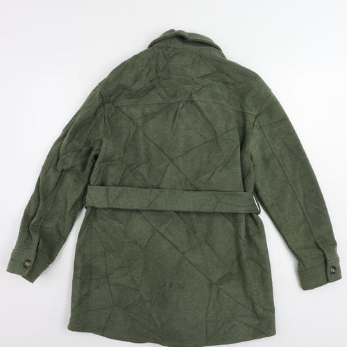 Marks and Spencer Womens Green Pea Coat Coat Size 10 Button - Belted