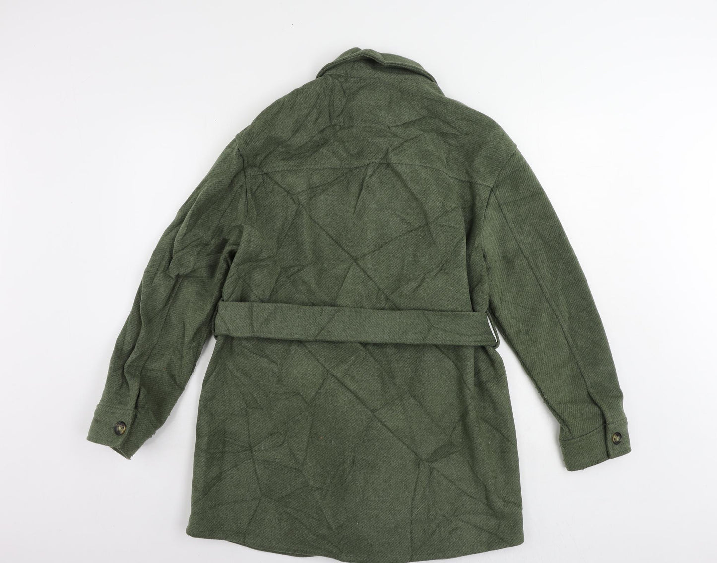 Marks and Spencer Womens Green Pea Coat Coat Size 10 Button - Belted