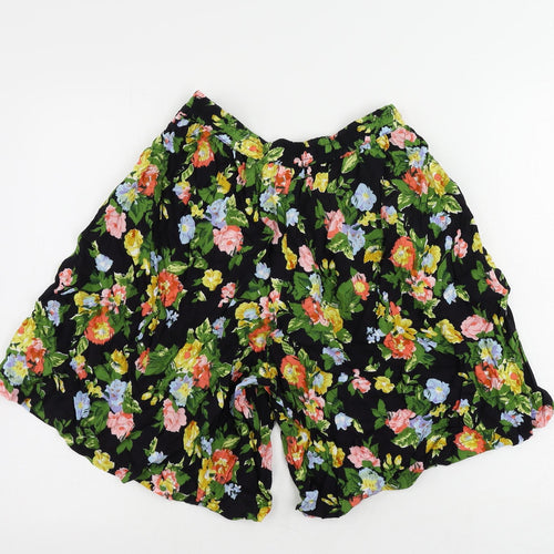Casual Woman Womens Black Floral Cotton Basic Shorts Size 16 L9 in Regular Button - Elastic Waist