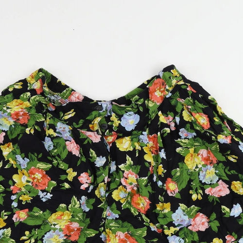 Casual Woman Womens Black Floral Cotton Basic Shorts Size 16 L9 in Regular Button - Elastic Waist
