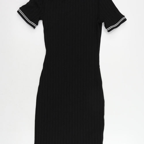 Divided by H&M Womens Black Polyester Bodycon Size 4 Crew Neck Pullover - Contrasting Trim