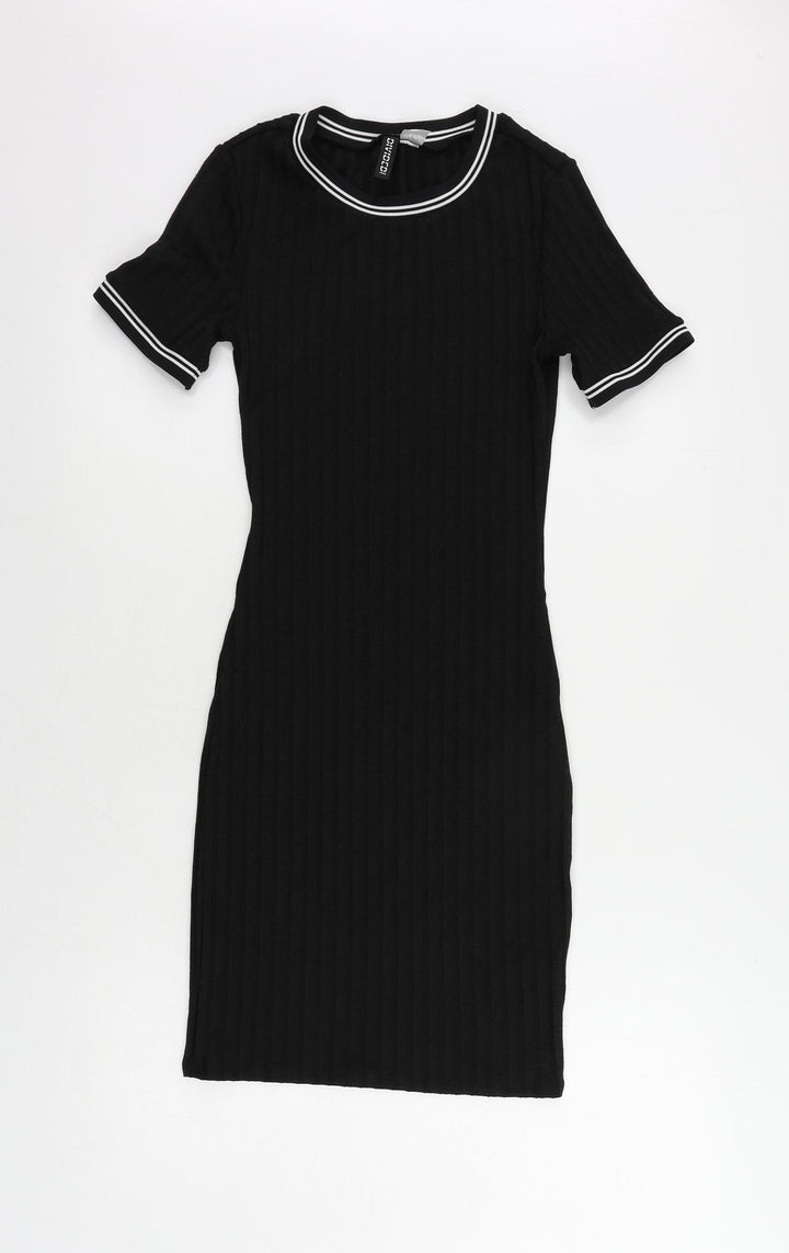 Divided by H&M Womens Black Polyester Bodycon Size 4 Crew Neck Pullover - Contrasting Trim