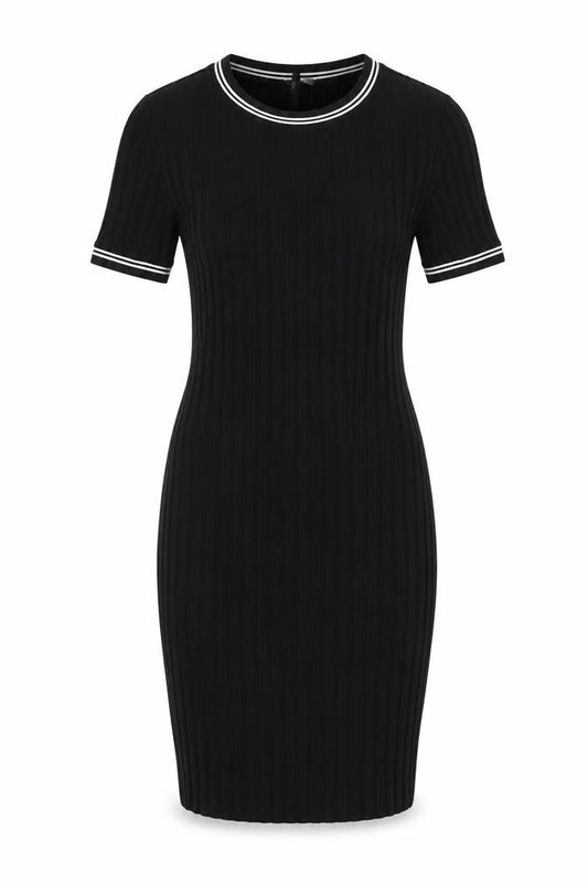 Front view of Divided by H&M women’s black polyester bodycon, size UK 4, crew neck pullover - contrasting trim