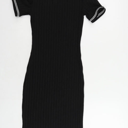 Divided by H&M Womens Black Polyester Bodycon Size 4 Crew Neck Pullover - Contrasting Trim