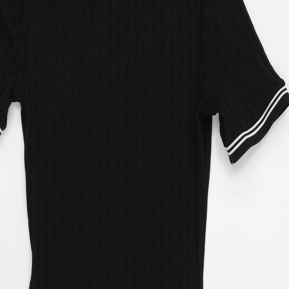 Divided by H&M Womens Black Polyester Bodycon Size 4 Crew Neck Pullover - Contrasting Trim