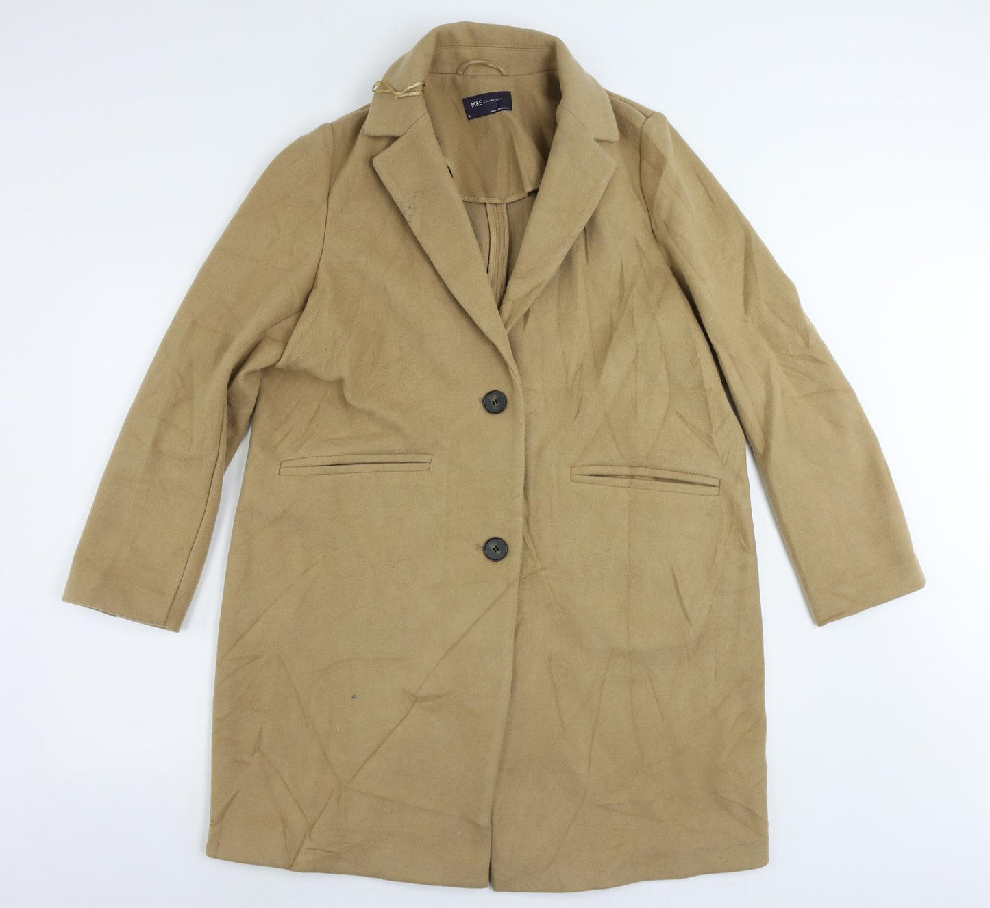 Marks and Spencer Womens Beige Overcoat Coat Size 14 Button