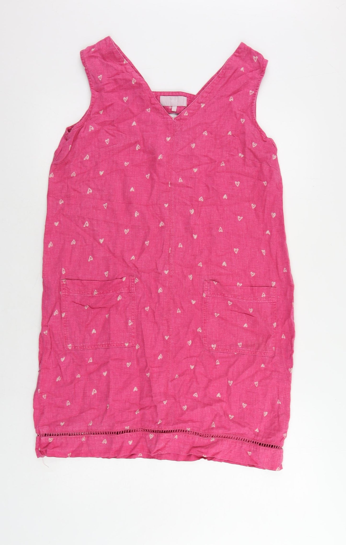 NEXT Womens Pink Geometric Linen Shift Size 12 V-Neck Pullover