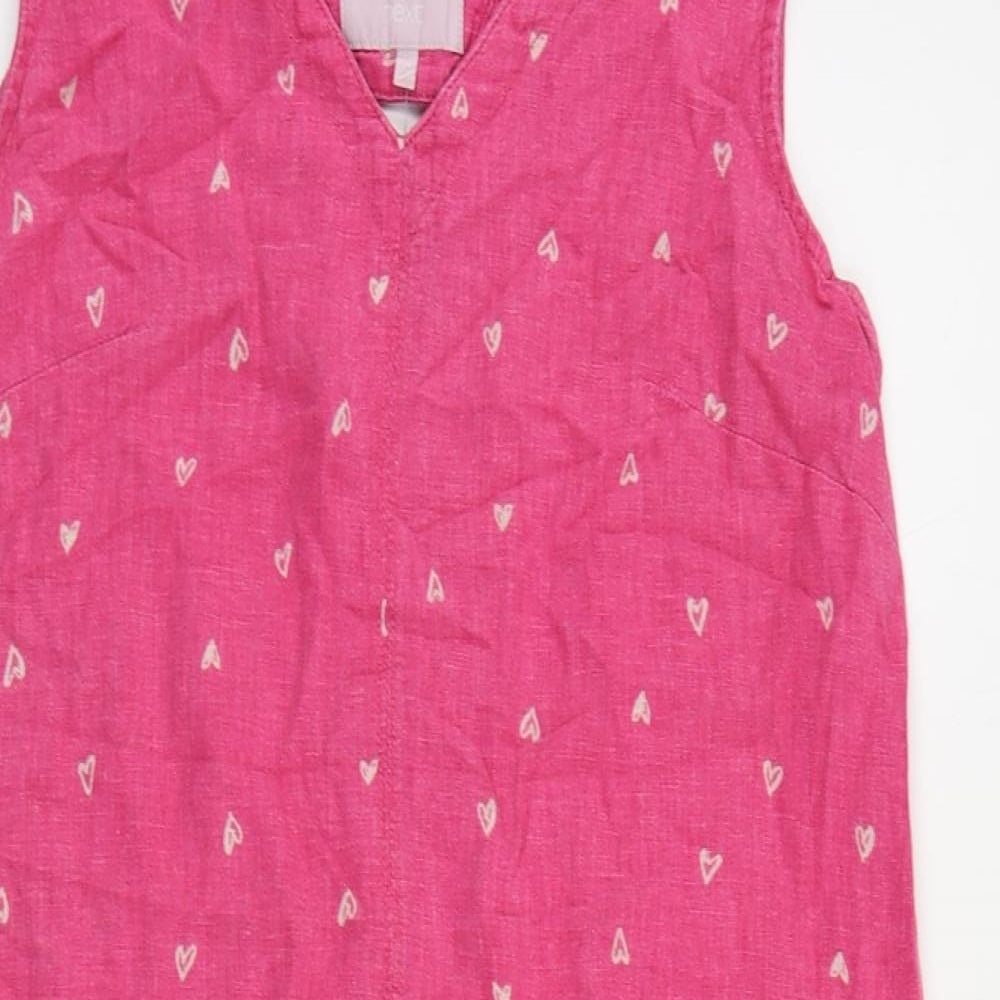NEXT Womens Pink Geometric Linen Shift Size 12 V-Neck Pullover